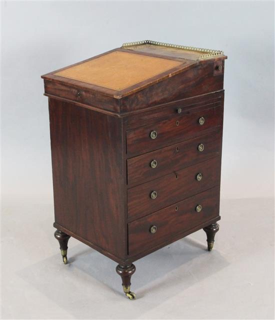 A William IV small mahogany davenport, W.1ft 4.75in D.1ft 9in. H.2ft 8in.